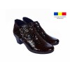 Botine dama din piele naturala Croco, Barete, Catarame argintii, Toc de 5 cm, Maro - MVS63CTCRM