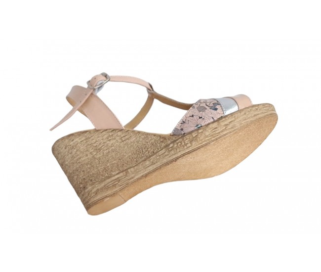 Sandale dama din piele naturala, cu platforme de 7 cm, Bej, MVS71BEJLCOL