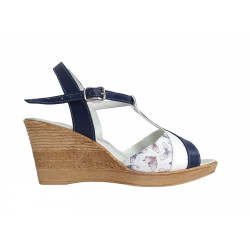 Sandale dama din piele naturala, cu platforme de 7 cm, Albastru, MVS71BLMCOL