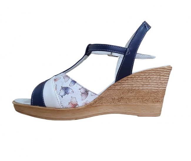 Sandale dama din piele naturala, cu platforme de 7 cm, Albastru, MVS71BLMCOL