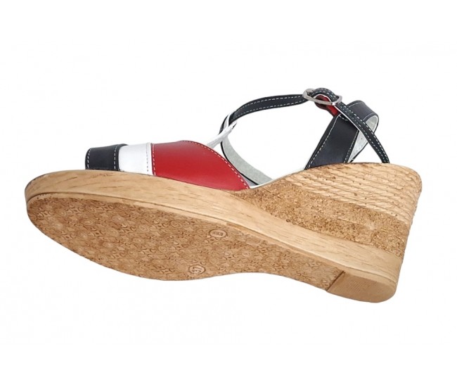 Sandale dama din piele naturala, cu platforme de 7 cm, negru - alb - rosu, MVS71RAN
