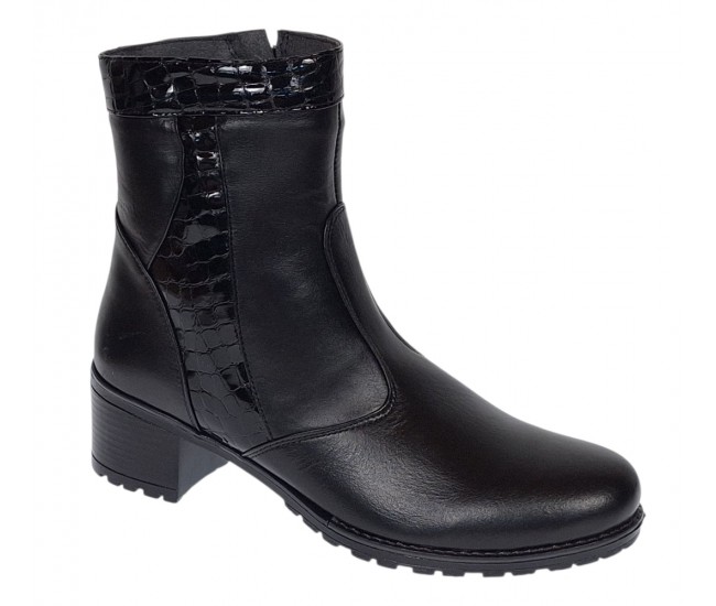 Ghete dama din piele naturala de culoare neagra imblanite Ada MVS83CRN
