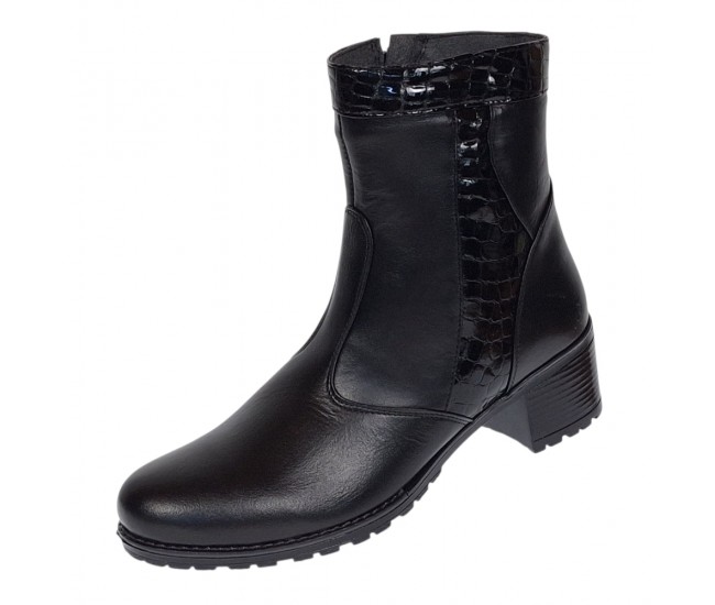 Ghete dama din piele naturala de culoare neagra imblanite Ada MVS83CRN