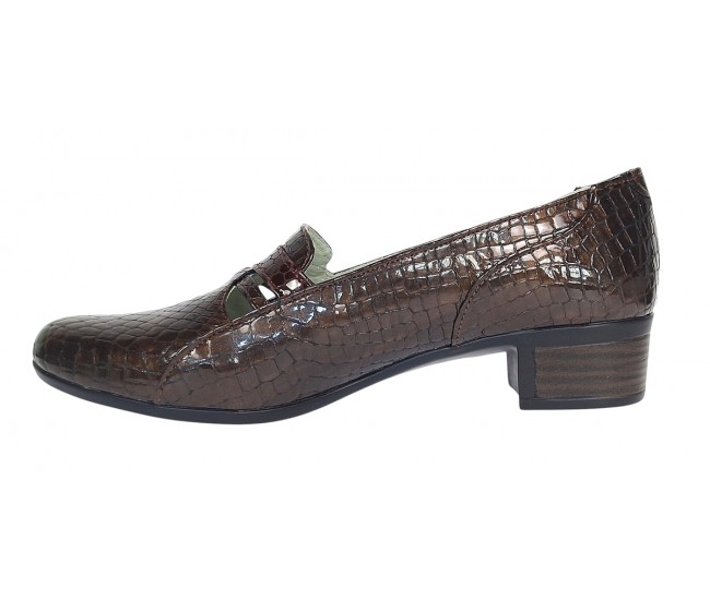 Pantofi dama comozi casual din piele naturala maro croco P12CRM