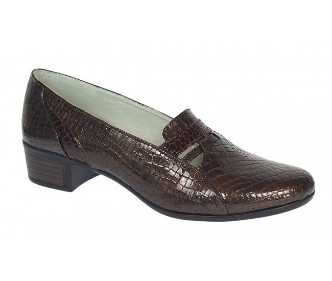 Pantofi dama comozi casual din piele naturala maro croco P12CRM