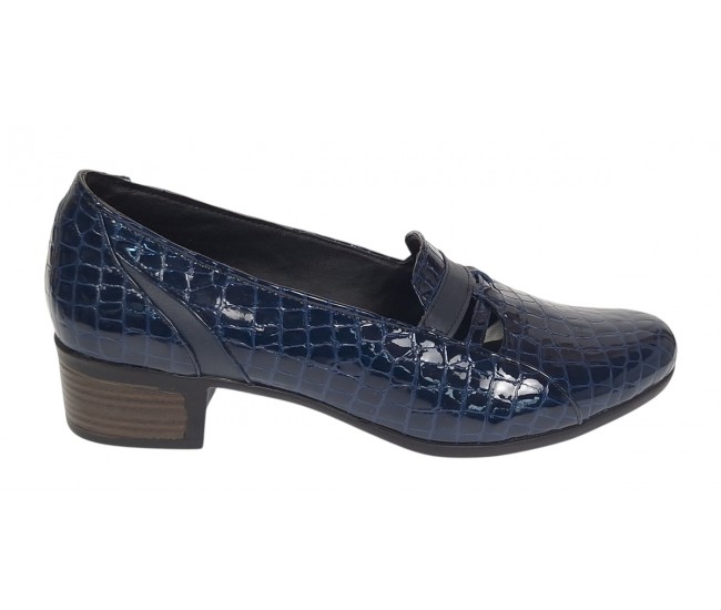 Pantofi dama comozi casual din piele naturala bleumarin croco P18CRBL