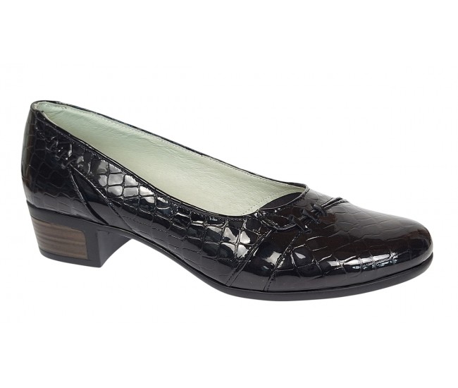 Pantofi dama comozi casual din piele naturala negru croco P18CRLN