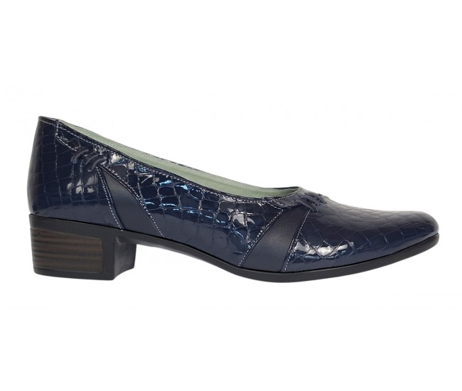 Pantofi dama comozi casual din piele naturala bleumarin croco P18LBLCR