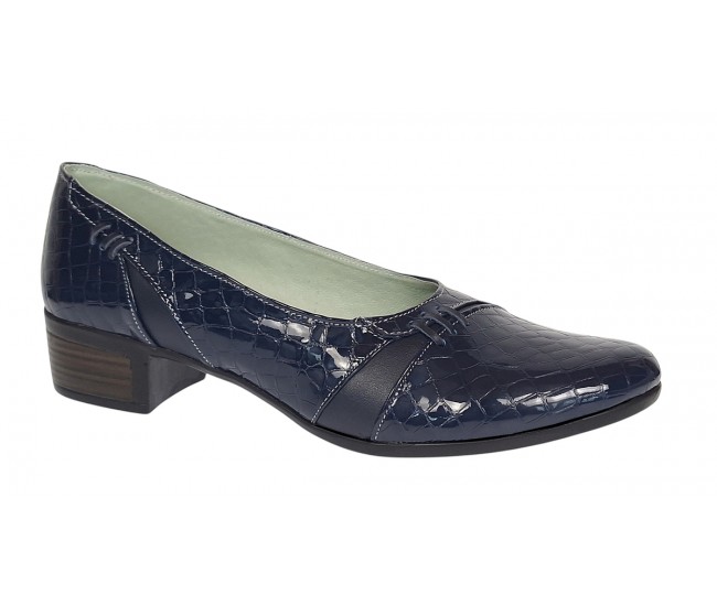 Pantofi dama comozi casual din piele naturala bleumarin croco P18LBLCR