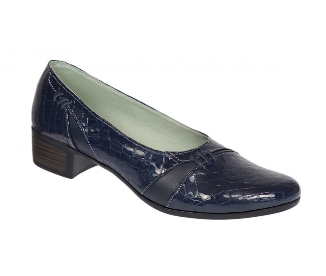 Pantofi dama comozi casual din piele naturala bleumarin croco P18LBLCR