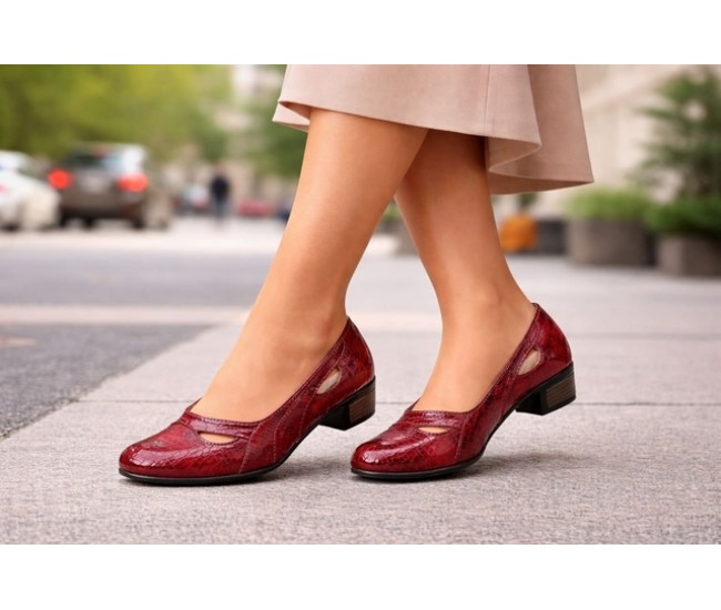 Pantofi dama din piele naturala Rosu Croco Lac - MVSP1RCR