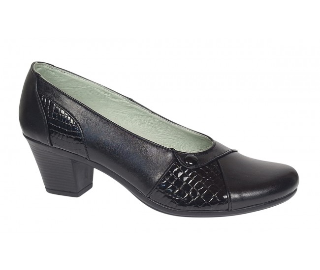 Pantofi dama casual din piele naturala negru croco P33CRN