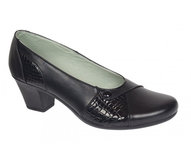 Pantofi dama casual din piele naturala negru croco P33CRN
