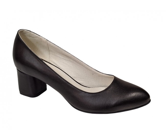 Pantofi dama eleganti din piele naturala box cu toc de 5 cm - Model Negru NA100NP