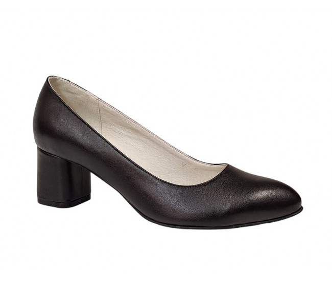 Pantofi dama eleganti din piele naturala box cu toc de 5 cm - Model Negru NA100NP