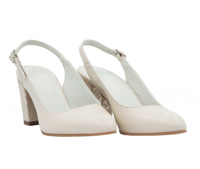 Pantofi dama decupati Bej cu toc auriu de 8 cm NA101AUBP