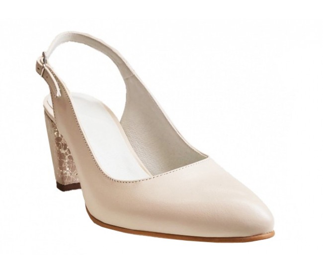 Pantofi dama decupati Bej cu toc auriu de 8 cm NA101AUBP