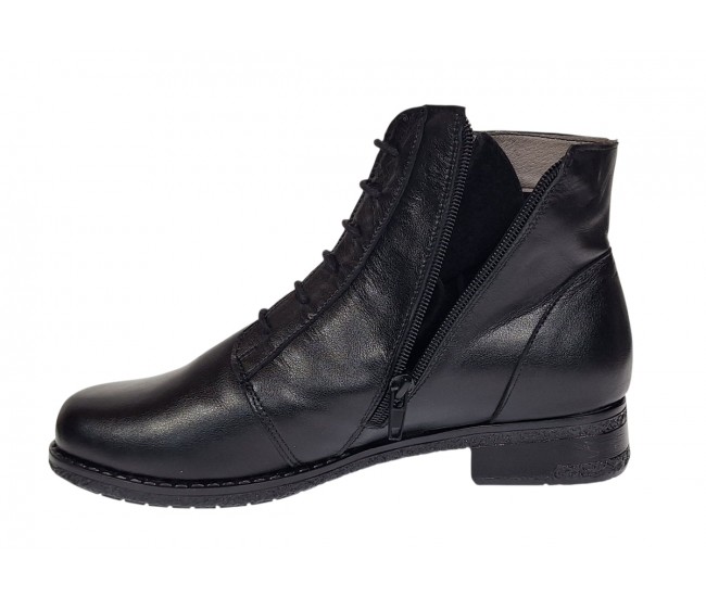 Ghete dama casual din piele naturala cu siret si fermoar NA160 Negru