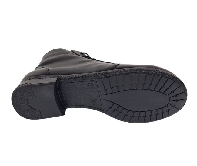 Ghete dama casual din piele naturala cu siret si fermoar NA160 Negru