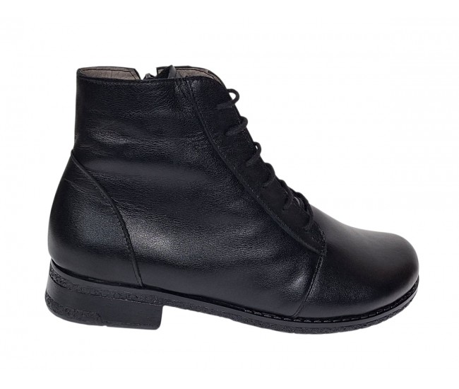 Ghete dama casual din piele naturala cu siret si fermoar NA160 Negru