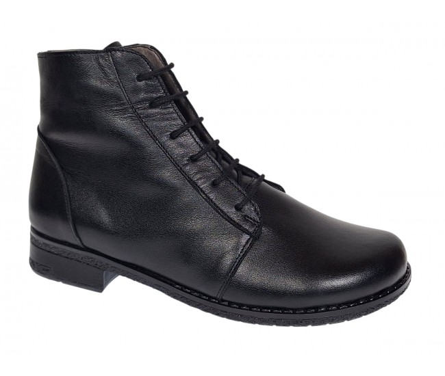 Ghete dama casual din piele naturala cu siret si fermoar NA160 Negru