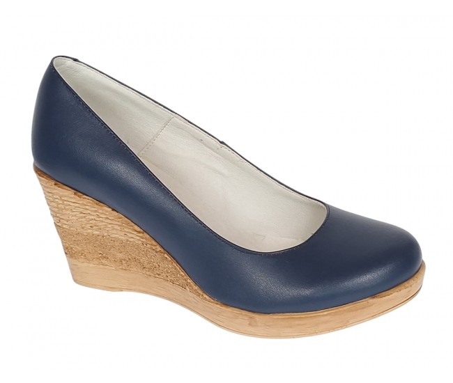 Pantofi dama casual din piele naturala cu platforme de 7cm  - Bleumarin NA170BLM