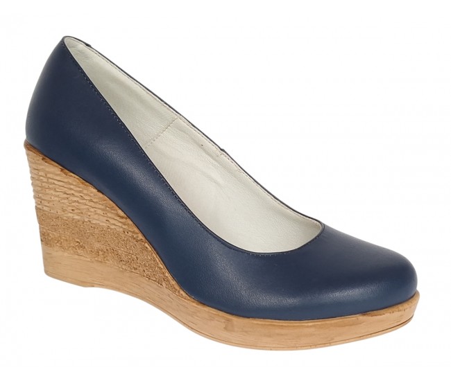 Pantofi dama casual din piele naturala cu platforme de 7cm  - Bleumarin NA170BLM