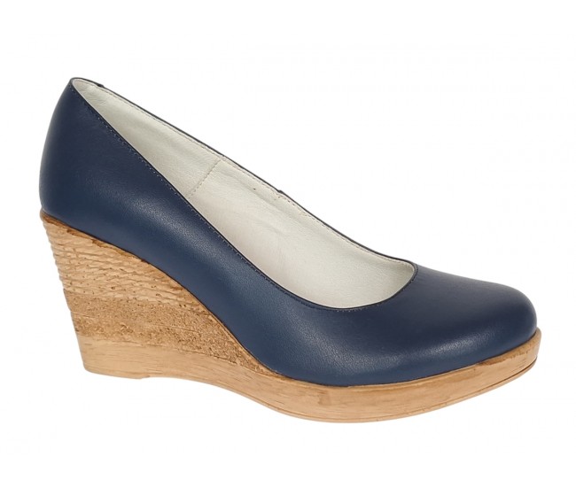 Pantofi dama casual din piele naturala cu platforme de 7cm  - Bleumarin NA170BLM
