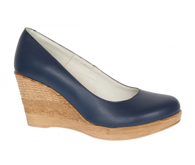 Pantofi dama casual din piele naturala cu platforme de 7cm  - Bleumarin NA170BLM