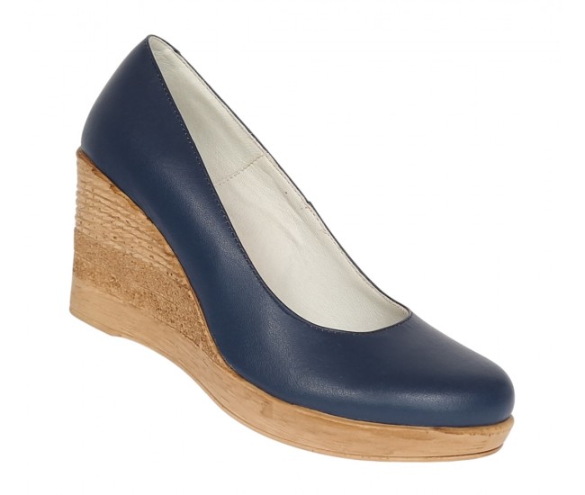 Pantofi dama casual din piele naturala cu platforme de 7cm  - Bleumarin NA170BLM