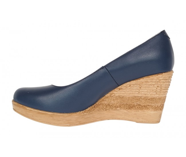 Pantofi dama casual din piele naturala cu platforme de 7cm  - Bleumarin NA170BLM