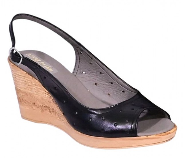 Sandale dama din piele naturala Negru Box cu bareta NA177NBOX