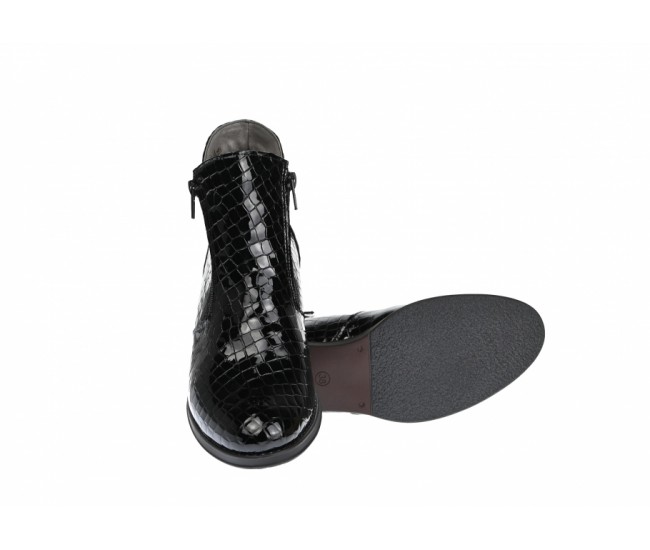 Botine dama negre din piele naturala croco lac NA316N