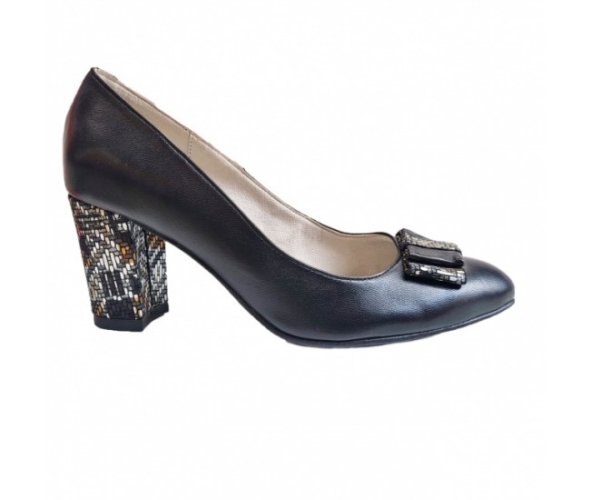 Pantofi eleganti dama, negri, din piele naturala box, toc 6 cm - NA41NEGRU