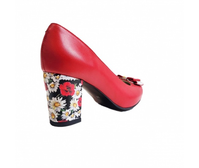 Pantofi eleganti dama, rosii, din piele naturala box, toc 6 cm - NA41R