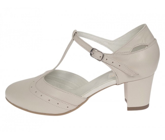Pantofi dama eleganti decupati din piele naturală Bej Box Gama premium NA50BEJ