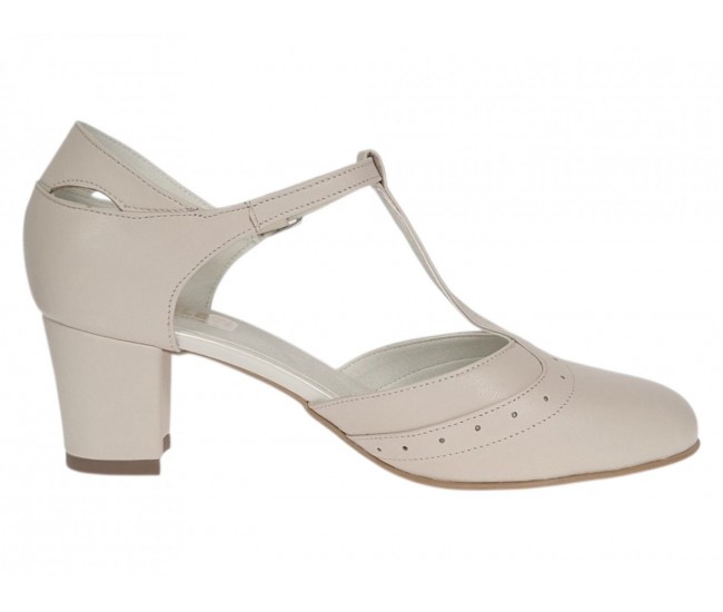 Pantofi dama eleganti decupati din piele naturală Bej Box Gama premium NA50BEJ