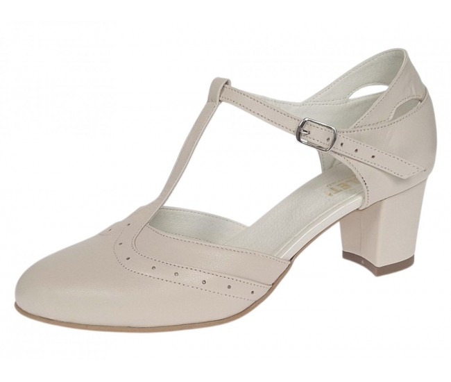 Pantofi dama eleganti decupati din piele naturală Bej Box Gama premium NA50BEJ