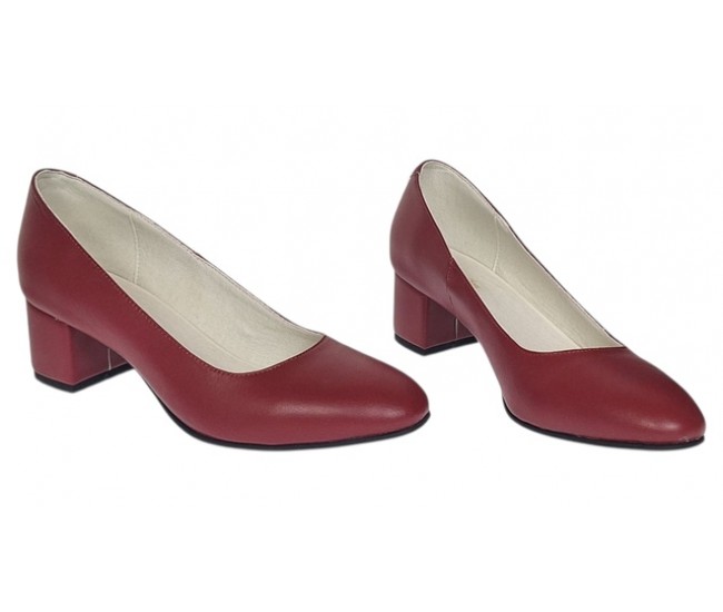 Pantofi eleganti dama din piele naturala box, toc 5 cm - NA73GRENA