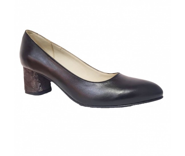 Pantofi eleganti dama, bleumarin, din piele naturala box, toc 5 cm - NA74BLM