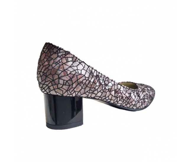 Pantofi eleganti dama, mozaic metalic , din piele naturala box, toc 5 cm - NA74MM