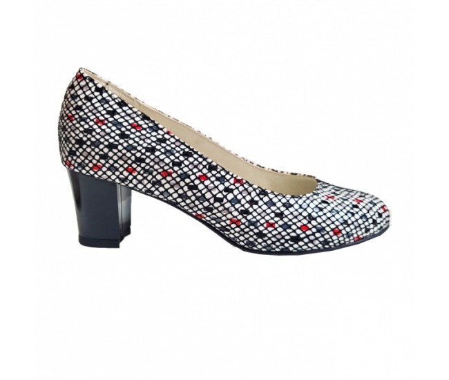 Pantofi eleganti dama, negri cu puncte multicolore, din piele naturala box, toc 5 cm - NA74NA