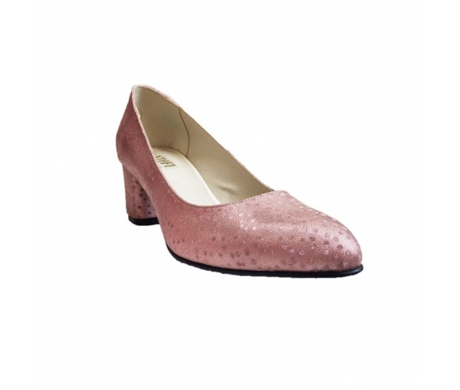 Pantofi eleganti dama, roz cu sclipici, din piele naturala box, 5 cm - NA74ROZ3 - BravoShop.ro