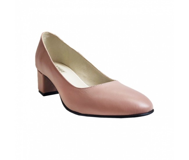 Pantofi eleganti dama, roz, din piele naturala box, toc 5 cm - NA74ROZ4