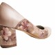 Pantofi eleganti dama, bej, model floral, din piele naturala box, toc 6 cm - NA76BEJ