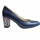 Pantofi eleganti dama, albastri, din piele naturala box, toc 6 cm - NA87ALBASTRU