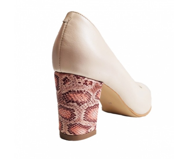 Pantofi eleganti dama, alb, imprimeu sarpe, din piele naturala box, toc 6 cm - NA87ALBS