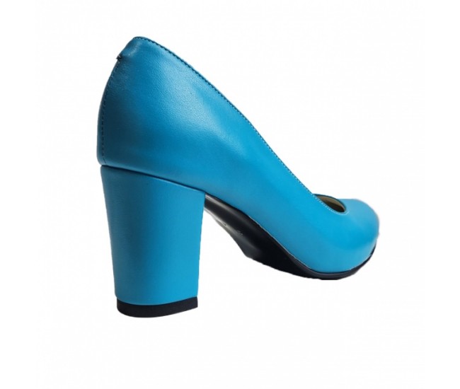 Pantofi eleganti dama, albastri, din piele naturala box, toc 6 cm - NA87A