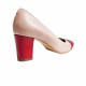 Pantofi eleganti dama, bej cu rosu, din piele naturala box, toc 6 cm - NA87BEJR