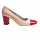 Pantofi eleganti dama, bej cu rosu, din piele naturala box, toc 6 cm - NA87BEJR